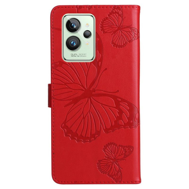 Folio Deksel Til Realme GT2 Pro Med Kjede Gigant Strappy Sommerfugler