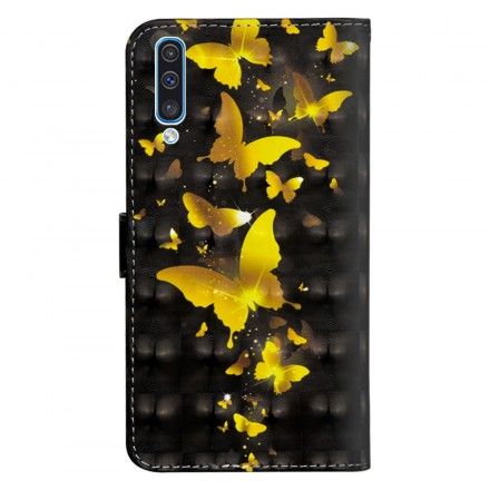 Lærdeksel Til Samsung Galaxy A50 Gule Sommerfugler