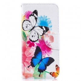 Lærdeksel Til Samsung Galaxy A50 Malede Sommerfugler Og Blomster