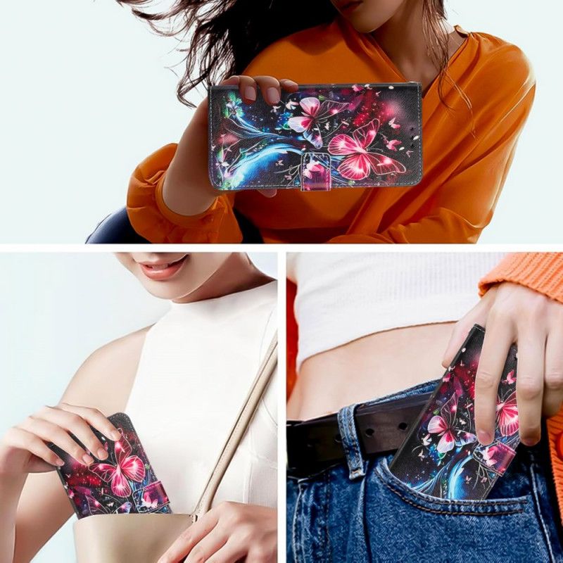 Lærdeksel Folio Deksel Realme 14t 5g Tre Og Sommerfugler