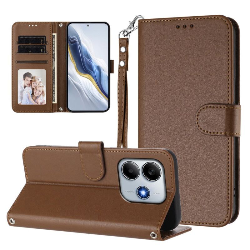 Folio Deksel Xiaomi Redmi Note 14 5g Ensfarget Med Snor