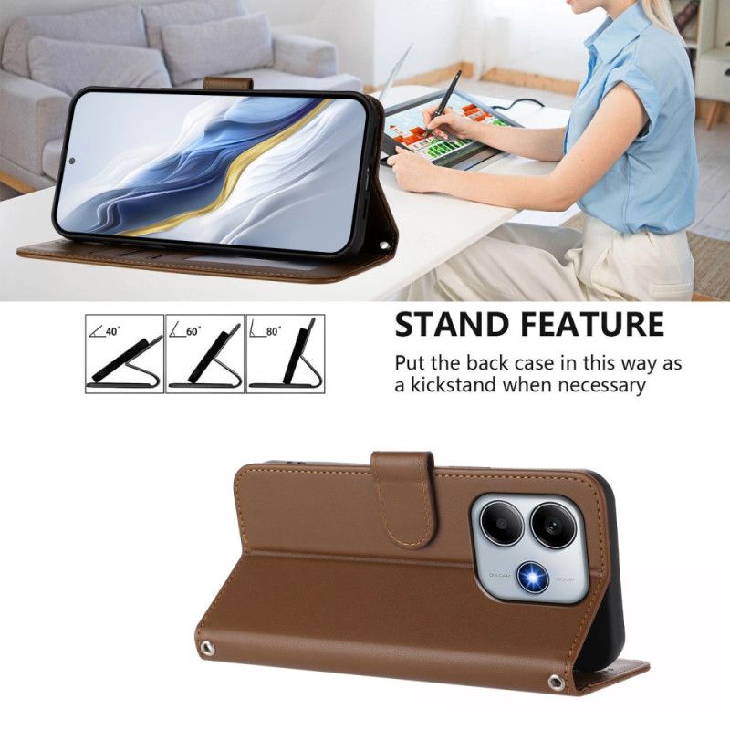 Folio Deksel Xiaomi Redmi Note 14 5g Ensfarget Med Snor