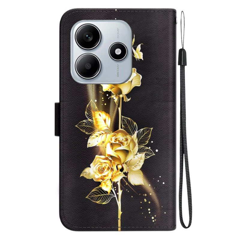 Folio Deksel Xiaomi Redmi Note 14 5g Gullsommerfugler Og Rose