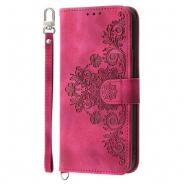 Folio Deksel Xiaomi Redmi Note 14 5g Lommebok Med Blondemønster Stropp Og Skulderstropp