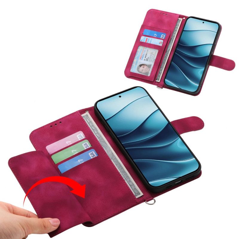 Folio Deksel Xiaomi Redmi Note 14 5g Lommebok Med Blondemønster Stropp Og Skulderstropp