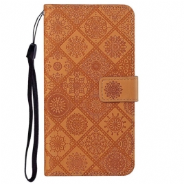 Lærdeksel Folio Deksel Xiaomi Redmi Note 14 5g Mobildeksel Etnisk Stil Med Stropp