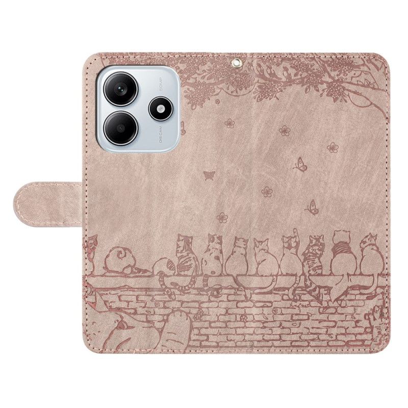 Lærdeksel Folio Deksel Xiaomi Redmi Note 14 5g Mobildeksel Kattemønster Med Stropp