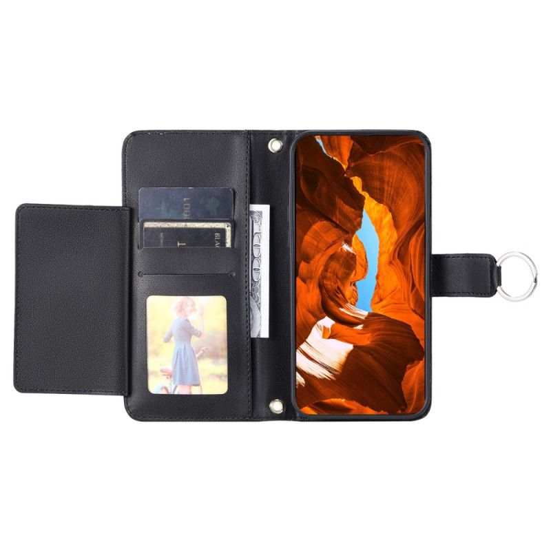 Lærdeksel Folio Deksel Xiaomi Redmi Note 14 5g Mobildeksel Vattert Med Stropp Og Skulderstropp