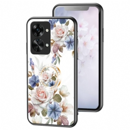 Deksel Til OnePlus Nord 2T 5G Herdet Glass Blomster Ring Diamanter