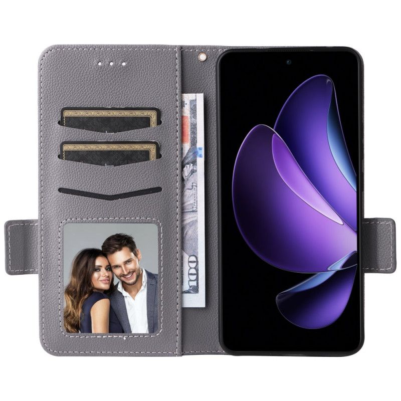 Folio Deksel Oppo Reno 13f 4g / 5g / 13 Fs 5g Snor I Litchi-kunstskinn