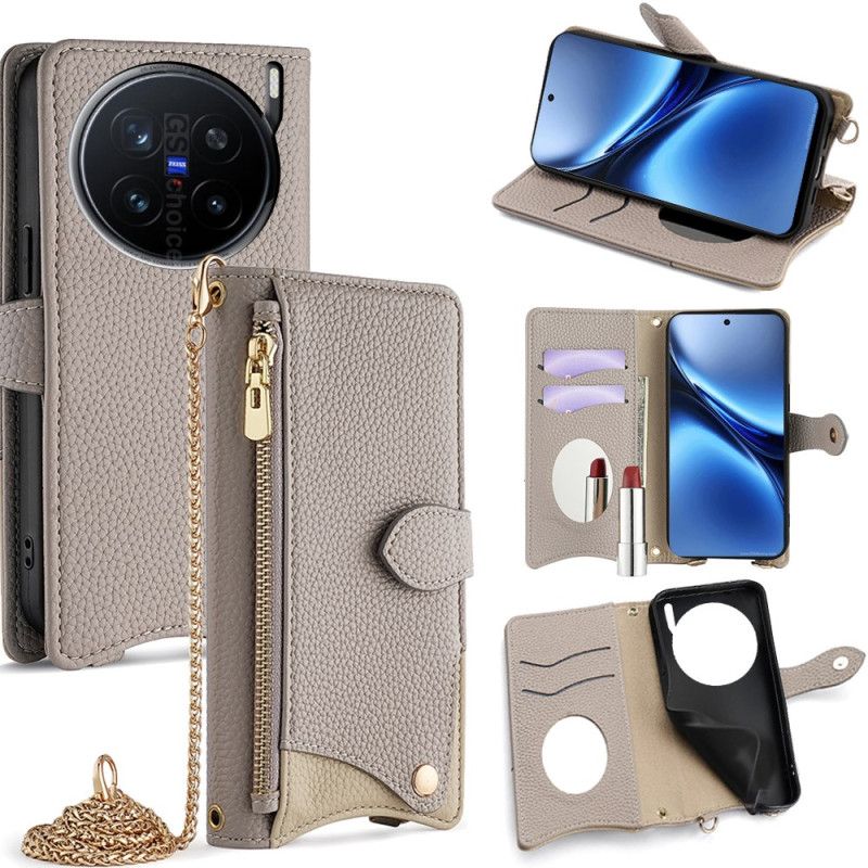 Lærdeksel Folio Deksel Vivo X200 Pro Mobildeksel Speil Og Skulderstropp