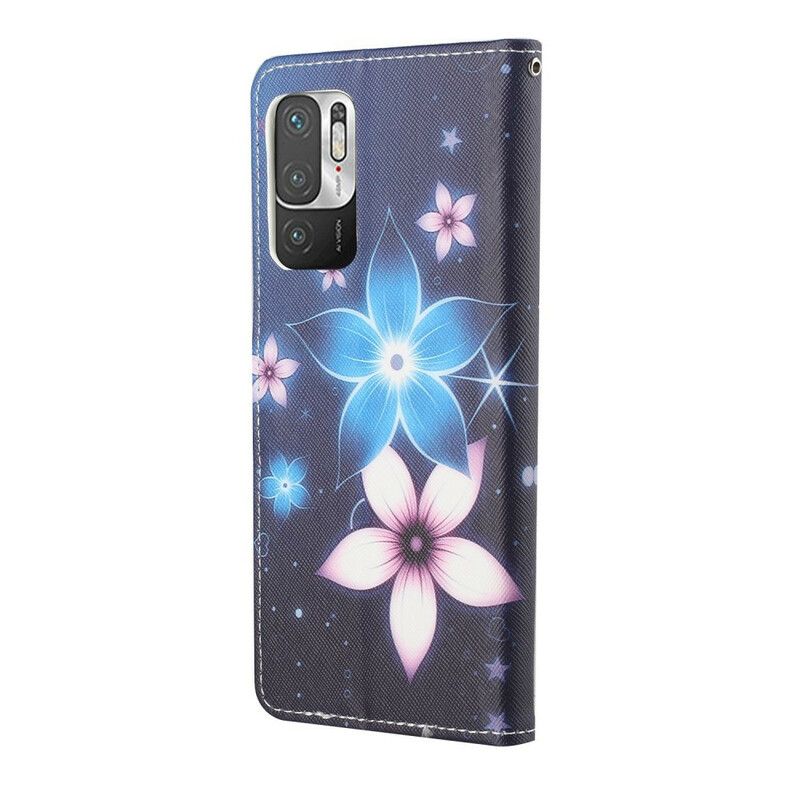 Folio Deksel Til Xiaomi Redmi Note 10 5G / Poco M3 Pro 5G Med Kjede Måneblomststropp