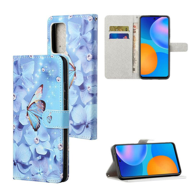 Folio Deksel Til Xiaomi Redmi Note 10 5G / Poco M3 Pro 5G Med Kjede Thong Sommerfugler