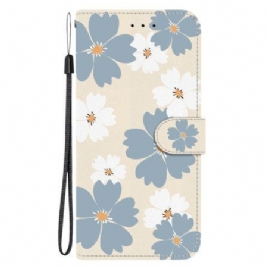 Folio Deksel Poco C85 Grå Og Hvite Blomster Beskyttelse Deksel