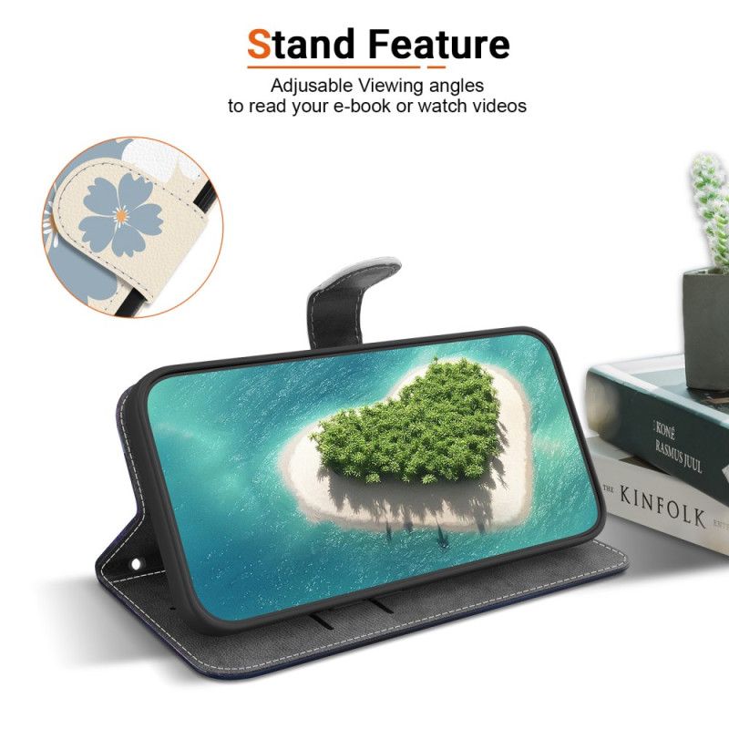 Folio Deksel Poco C85 Grå Og Hvite Blomster Beskyttelse Deksel