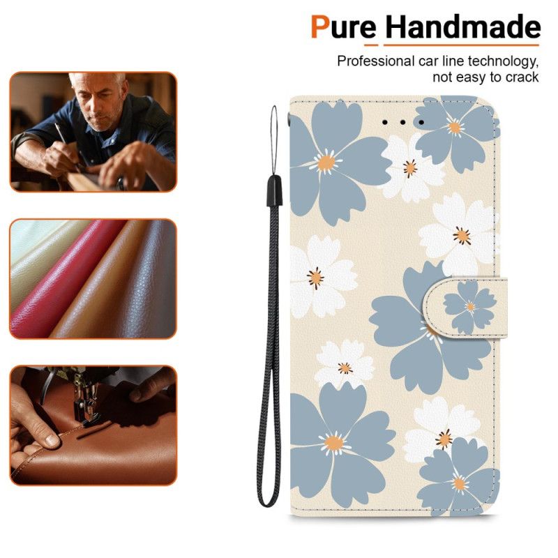 Folio Deksel Poco C85 Grå Og Hvite Blomster Beskyttelse Deksel