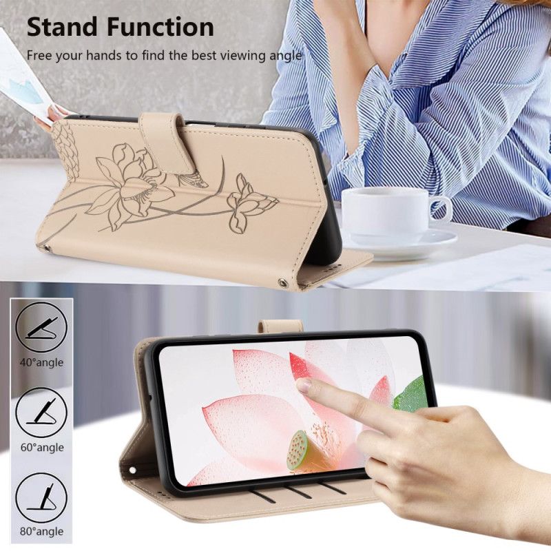 Folio Deksel Poco C85 Lotusmønster Med Stropp Beskyttelse Deksel