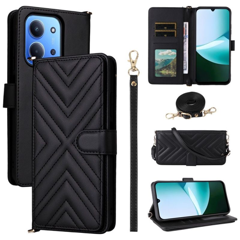 Folio Deksel Poco C85 Vattert Design Med Stropp Og Skulderstropp