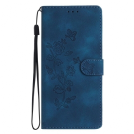 Folio Deksel Til Poco C85 Blomstermønster I Semsket Skinneffekt