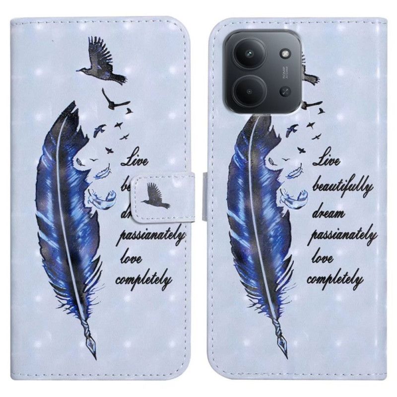 Lærdeksel Folio Deksel Poco C85 Mobildeksel Blå Fjær