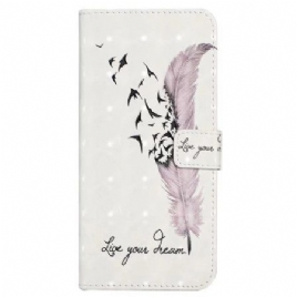 Lærdeksel Folio Deksel Poco C85 Mobildeksel Rosa Fjær