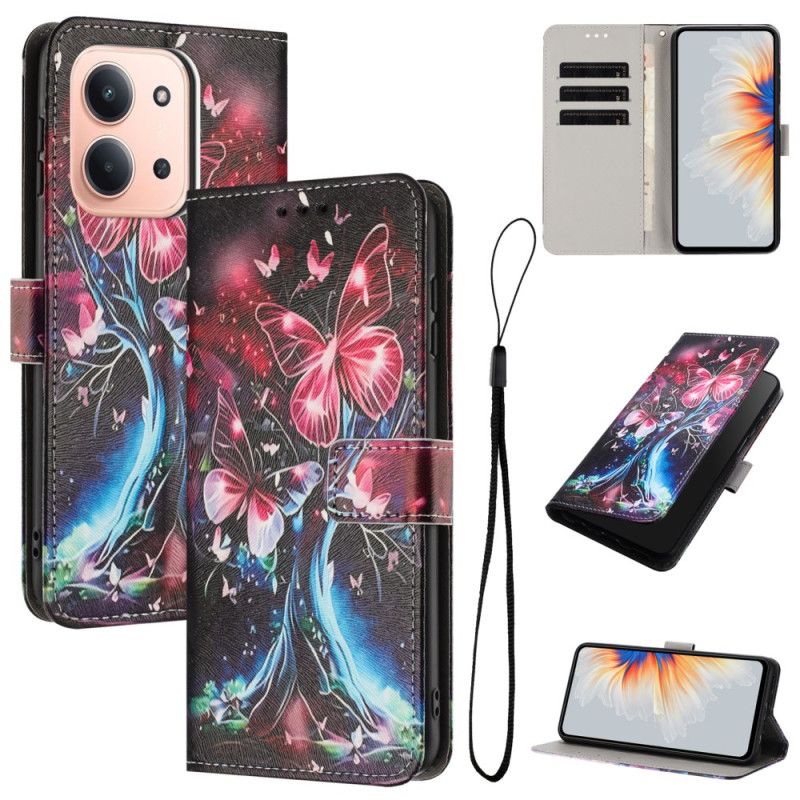 Lærdeksel Folio Deksel Poco C85 Mobildeksel Sommerfugltre