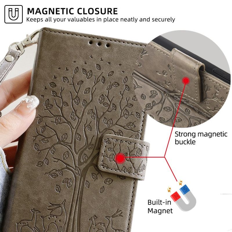 Folio Deksel Honor Magic 6 Pro Hjort- Og Tremønster Beskyttelse Deksel