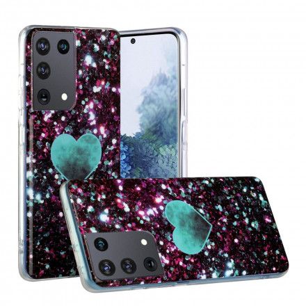 Deksel Til Samsung Galaxy S21 Ultra 5G Glitter Marble Heart