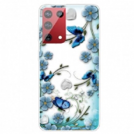 Mobildeksel Til Samsung Galaxy S21 Ultra 5G Retro Sommerfugler Og Blomster