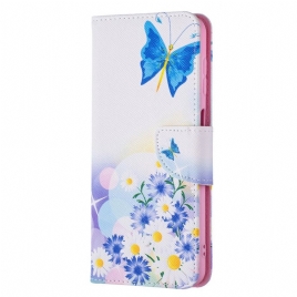 Folio Deksel Til Samsung Galaxy A13 5G Malede Sommerfugler Og Blomster