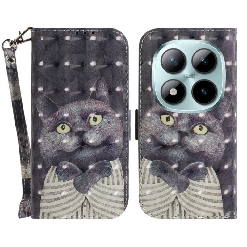 Folio Deksel Til Xiaomi Redmi Note 15 Pro 5g Grå Katt Med Stropper