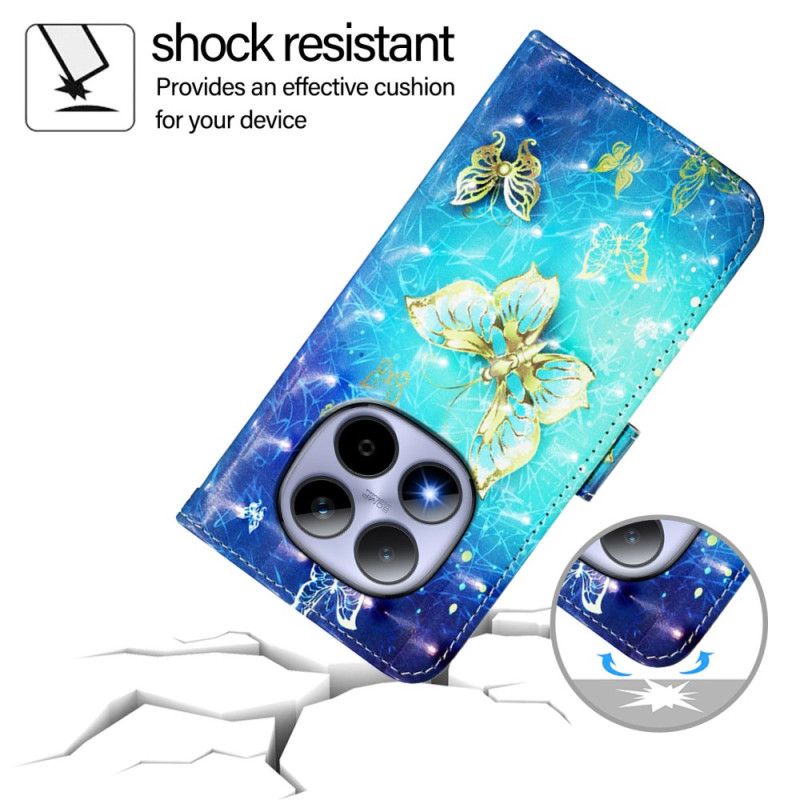 Folio Deksel Til Xiaomi Redmi Note 15 Pro 5g Gullsommerfugler