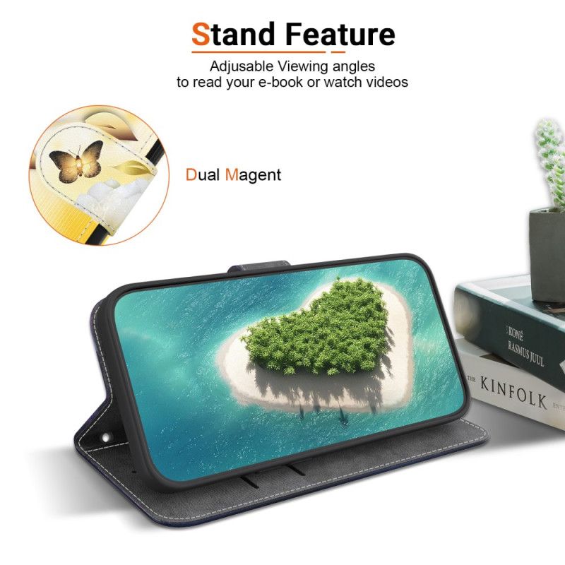 Folio Deksel Til Xiaomi Redmi Note 15 Pro 5g Gyldne Sommerfugler Og Hvite Blomster