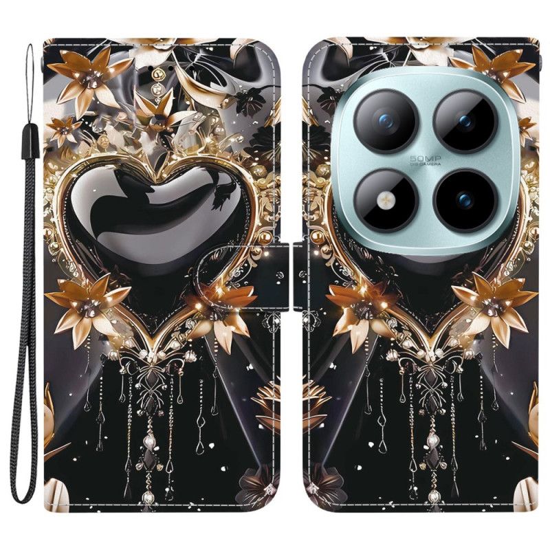 Folio Deksel Til Xiaomi Redmi Note 15 Pro 5g Svart Og Gullhjerte