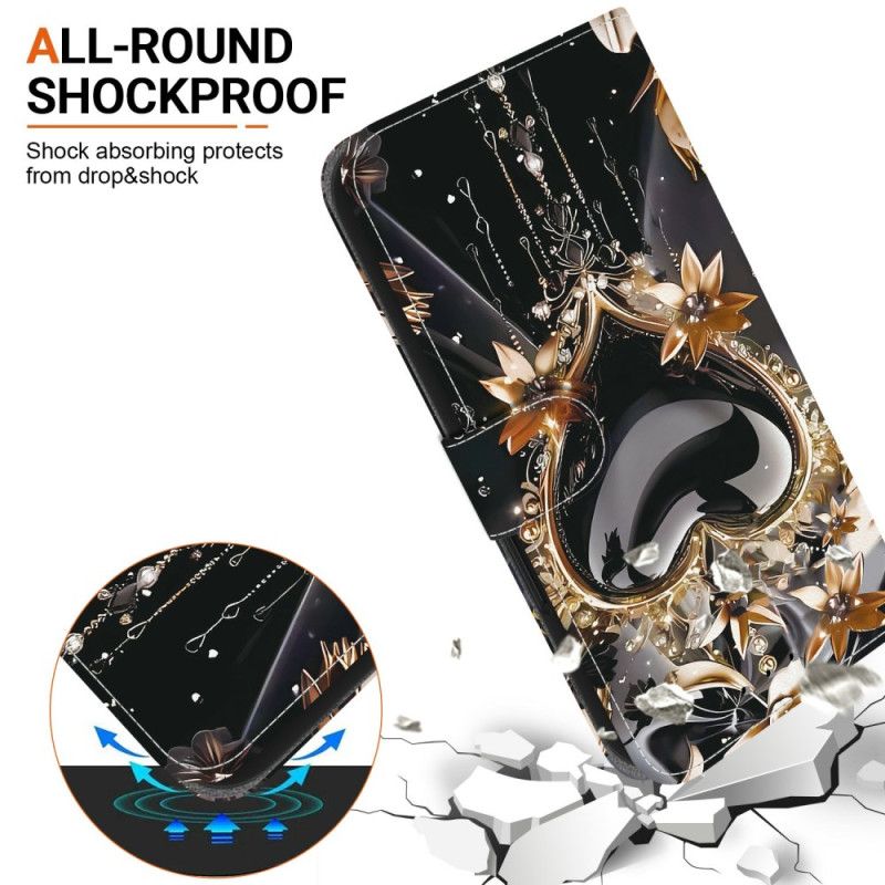 Folio Deksel Til Xiaomi Redmi Note 15 Pro 5g Svart Og Gullhjerte