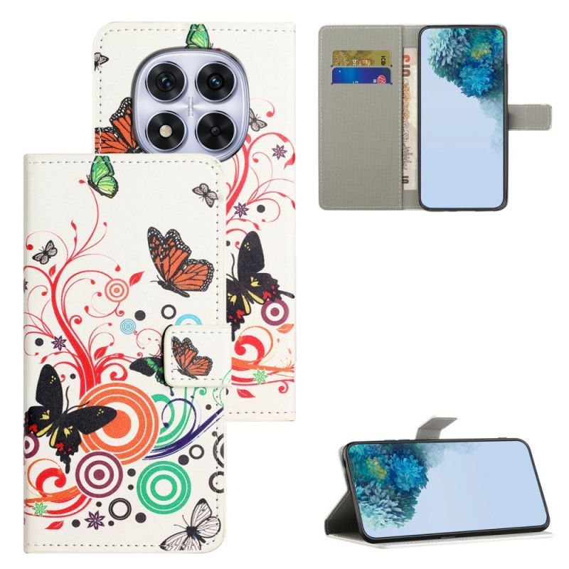 Folio Deksel Xiaomi Redmi Note 15 Pro 5g Sommerfugler På Hvit Bakgrunn Beskyttelse Deksel