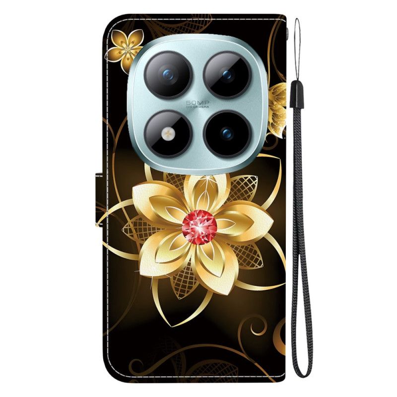 Lærdeksel Folio Deksel Xiaomi Redmi Note 15 Pro 5g Mobildeksel Gyllen Blomst