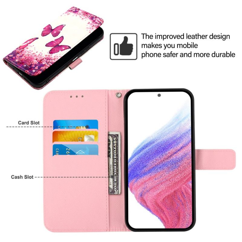Lærdeksel Folio Deksel Xiaomi Redmi Note 15 Pro 5g Mobildeksel Rosa Sommerfugler