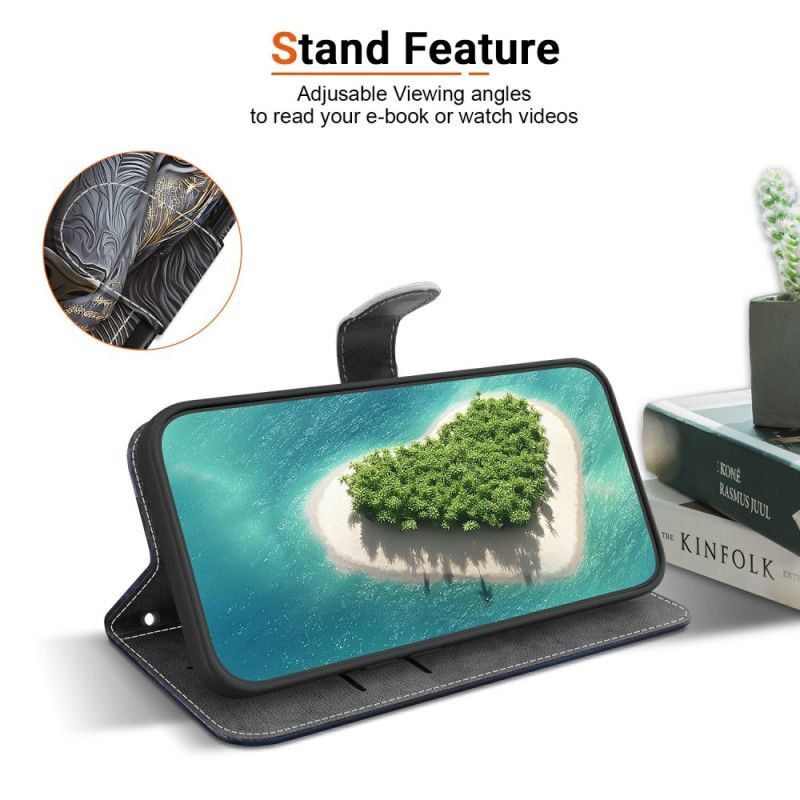 Lærdeksel Folio Deksel Xiaomi Redmi Note 15 Pro 5g Mobildeksel Svart Og Gull Løve