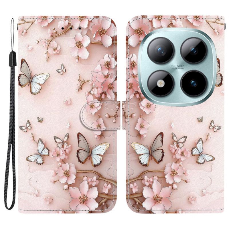 Lærdeksel Folio Deksel Xiaomi Redmi Note 15 Pro 5g Rosa Sommerfugler