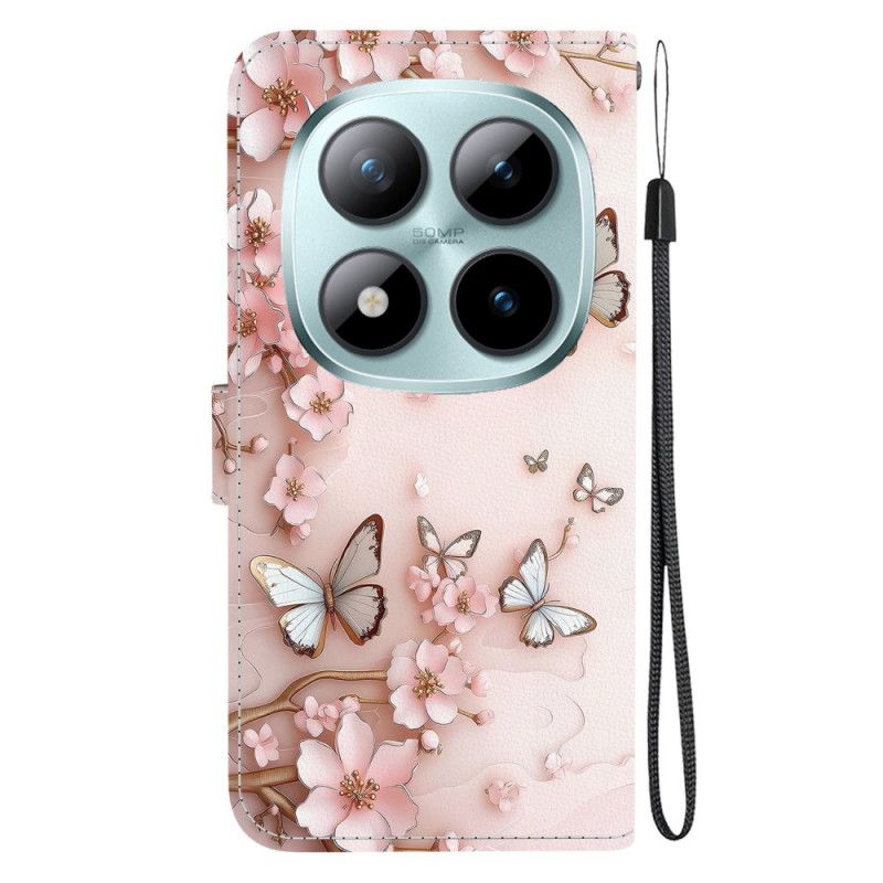 Lærdeksel Folio Deksel Xiaomi Redmi Note 15 Pro 5g Rosa Sommerfugler