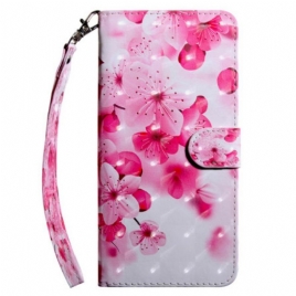 Lærdeksel Til Samsung Galaxy A14 / A14 5G Med Kjede Strappy Rosa Blomster