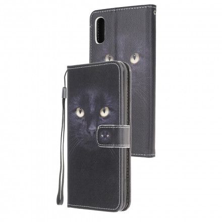 Lærdeksel Til Samsung Galaxy XCover 5 Med Kjede Thong Black Cat Eyes