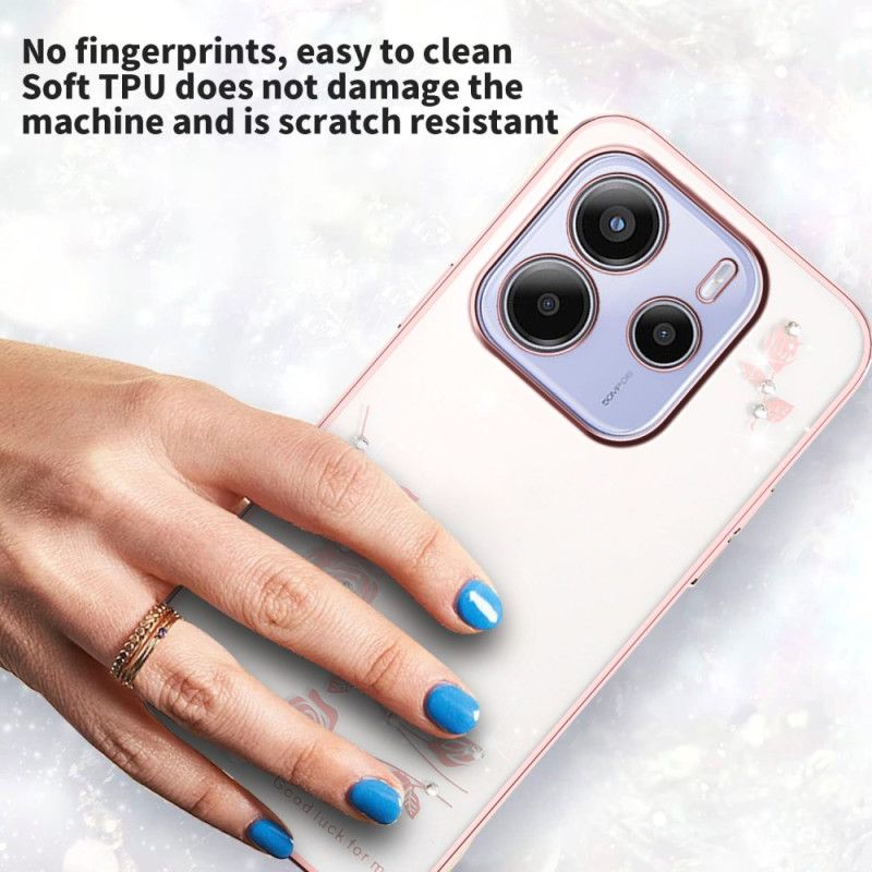 Deksel Xiaomi Redmi Note 14 4g Rhinsten Og Blomster Beskyttelse Deksel