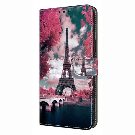 Folio Deksel Til Xiaomi Redmi Note 14 4g Blomstermønster Med Eiffeltårnet