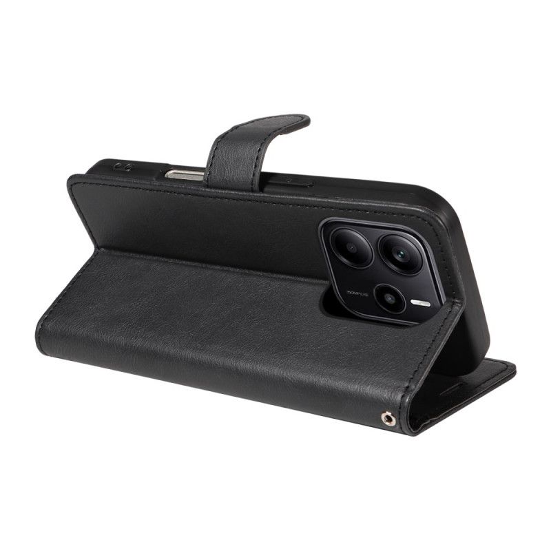 Folio Deksel Til Xiaomi Redmi Note 14 4g Ensfarget Imitert Skinn Med Stropp