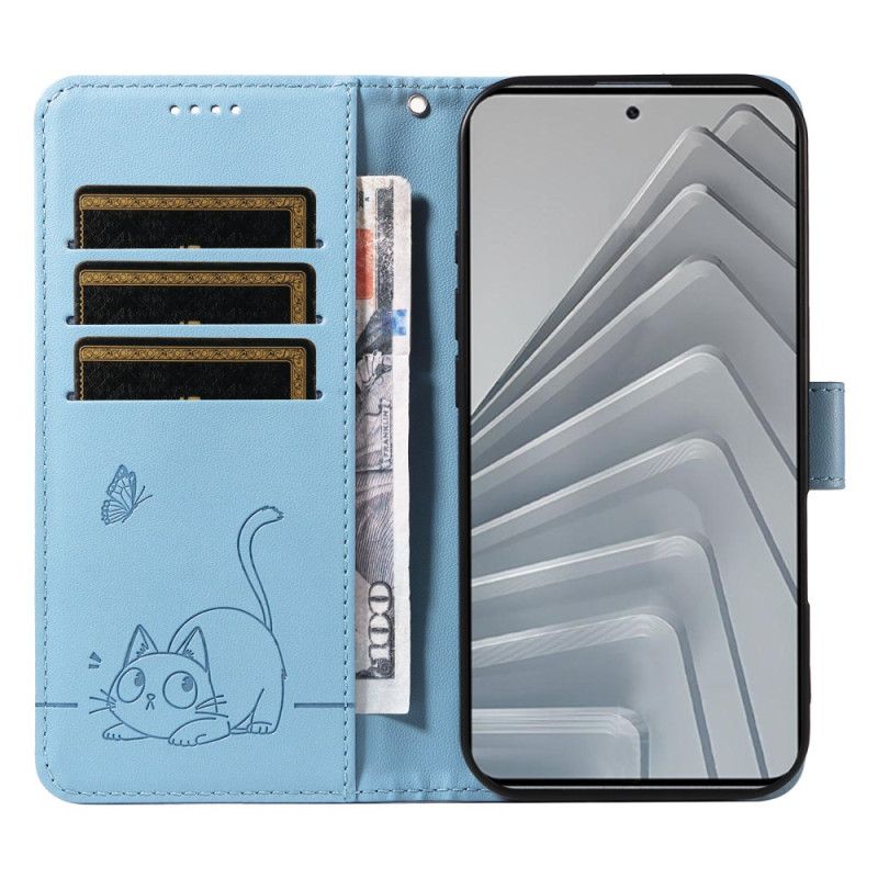 Folio Deksel Til Xiaomi Redmi Note 14 4g Morsom Katt Med Stropp
