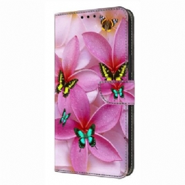 Folio Deksel Til Xiaomi Redmi Note 14 4g Rosa Sommerfugler Og Blomster
