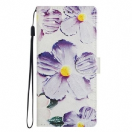 Folio Deksel Xiaomi Redmi Note 14 4g Lilla Og Hvite Blomster