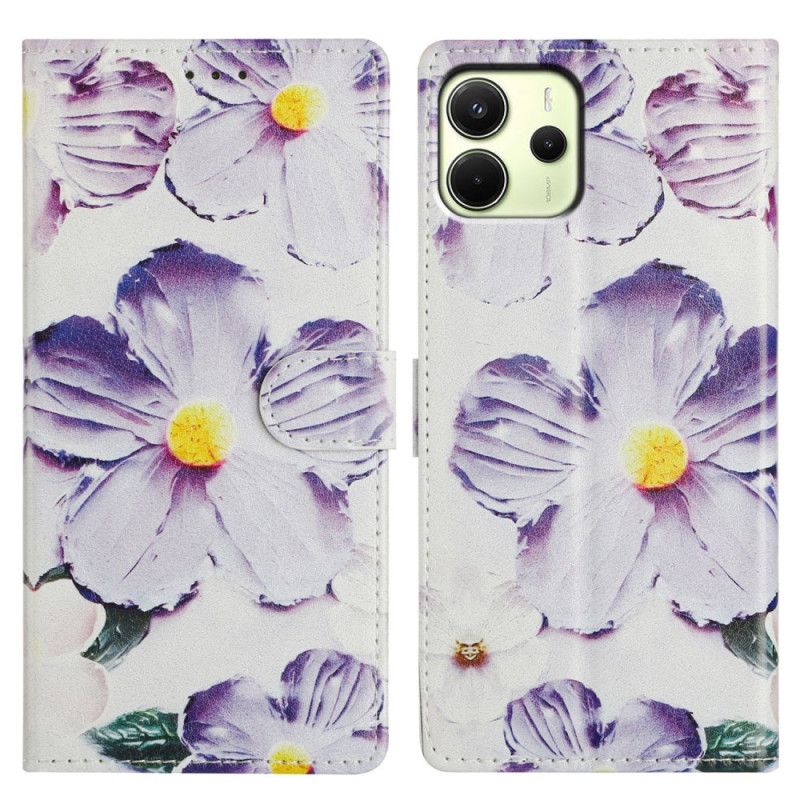 Folio Deksel Xiaomi Redmi Note 14 4g Lilla Og Hvite Blomster